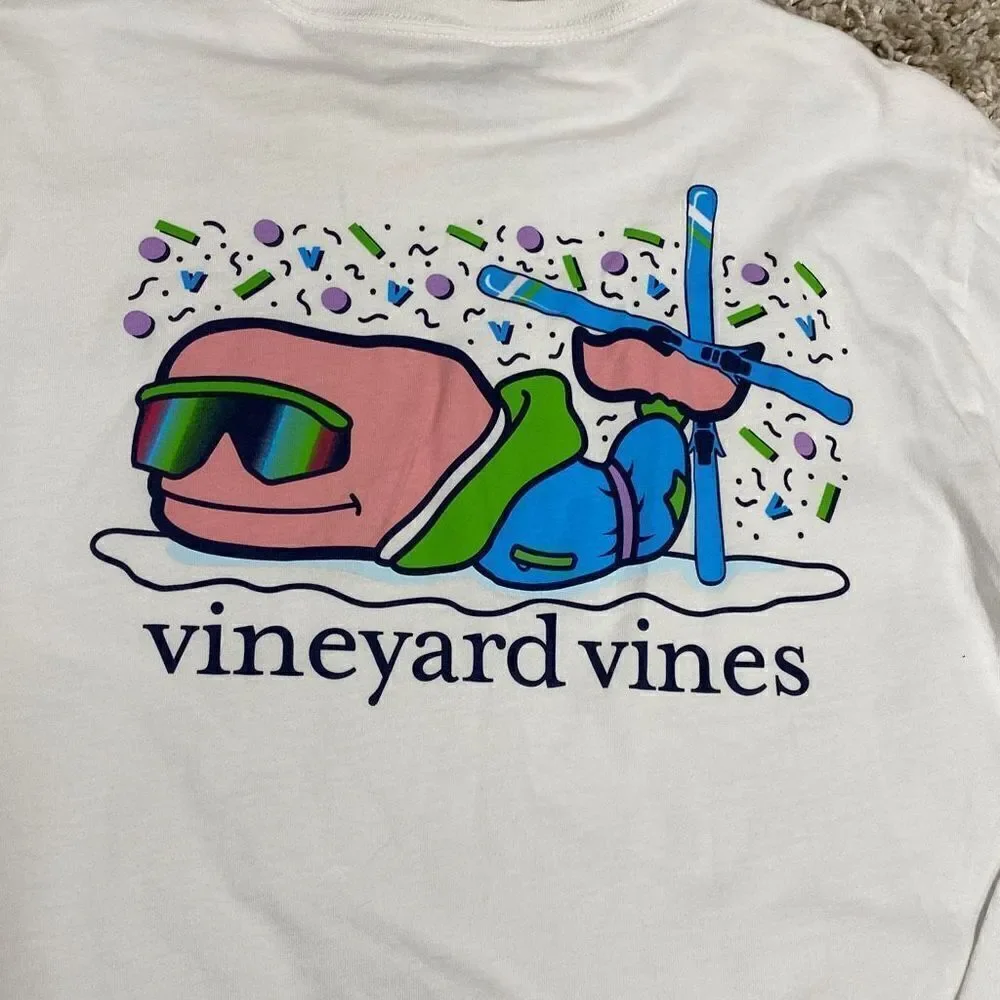 Vineyard Vines Apres Ski Bro Whale Long-Sleeve Pocket Tee Size Small